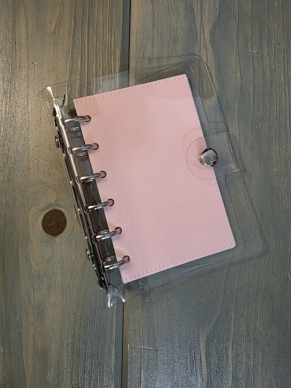 A7 Clear Snap-Closure Mini Binder Notebook with Pink 5 Envelopes